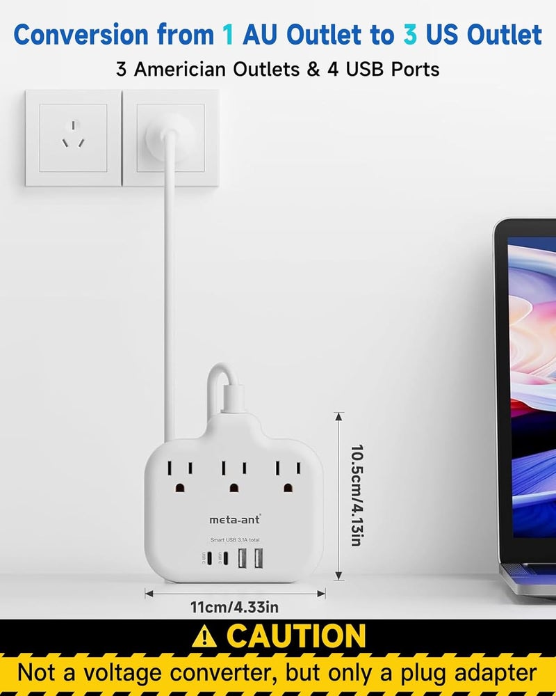 meta-ant Australia New Zealand Power Adapter USB C, Australia Travel Adaptor with 3 American Outlets 4 USB Charger(2 USB-C), 5FT Extension Cord, Type I Plug Adapter for US to AU China Argentina Fiji - Image 5